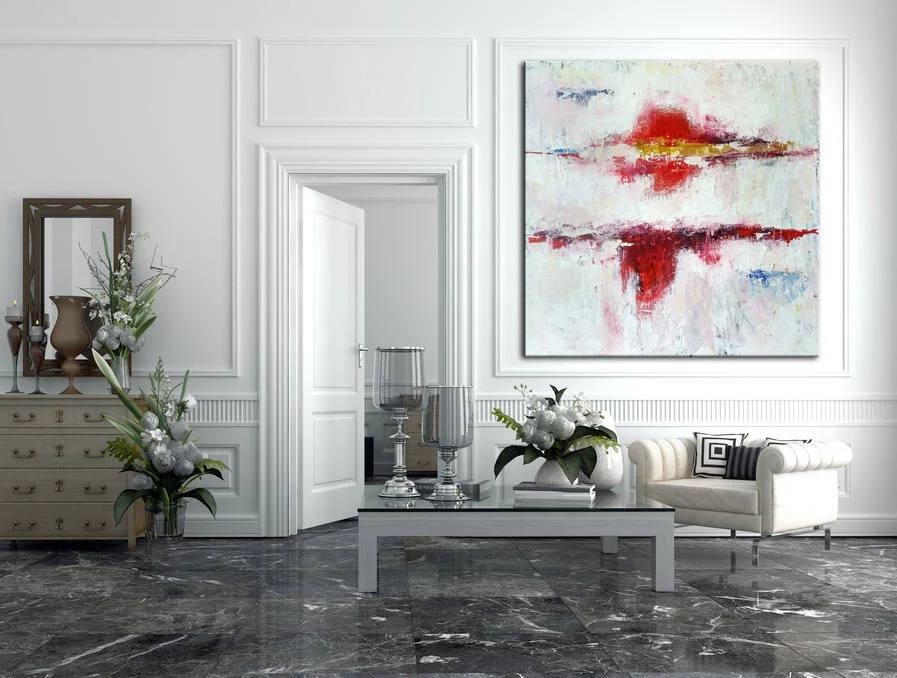 White Original Leaf Contemporary Abstract Canvas Wall Art 2O2O9